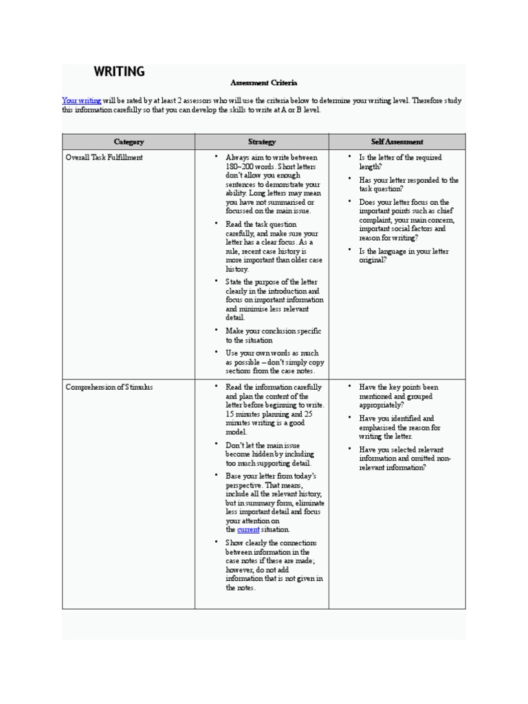 OET Writing Assessment Criteria Guide | PDF | Palliative Care | Word