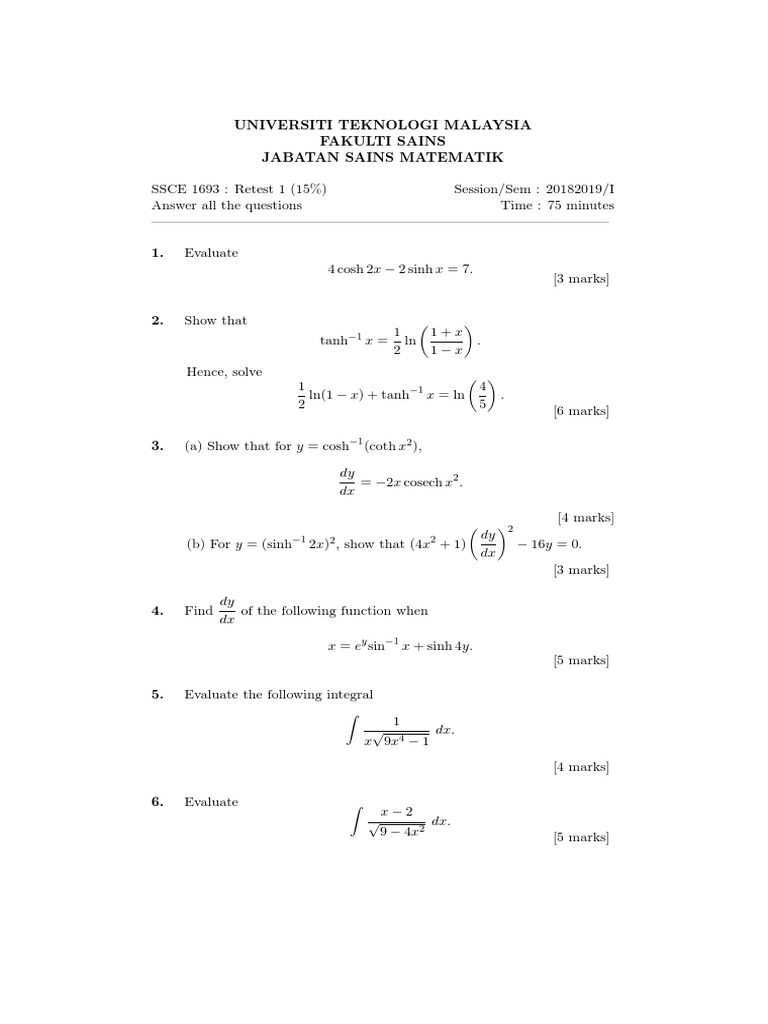 UTM SSCE 1693 Retest 1 Mathematics Exam | PDF | Teaching Mathematics ...