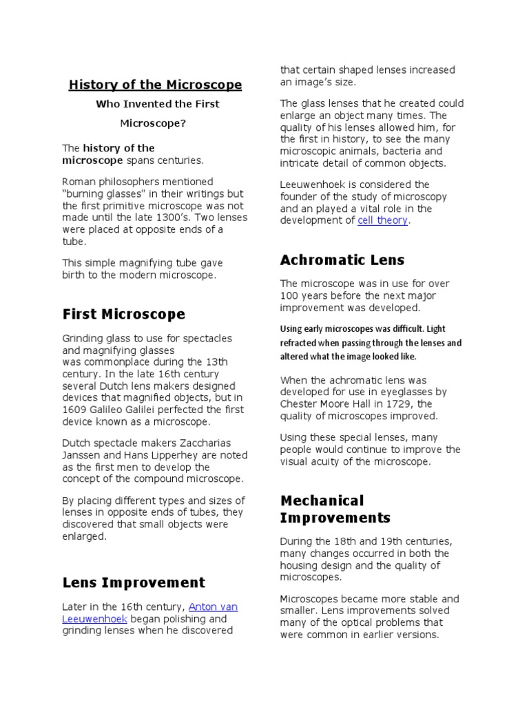 History and Evolution of Microscopes | PDF | Telescope | Camera