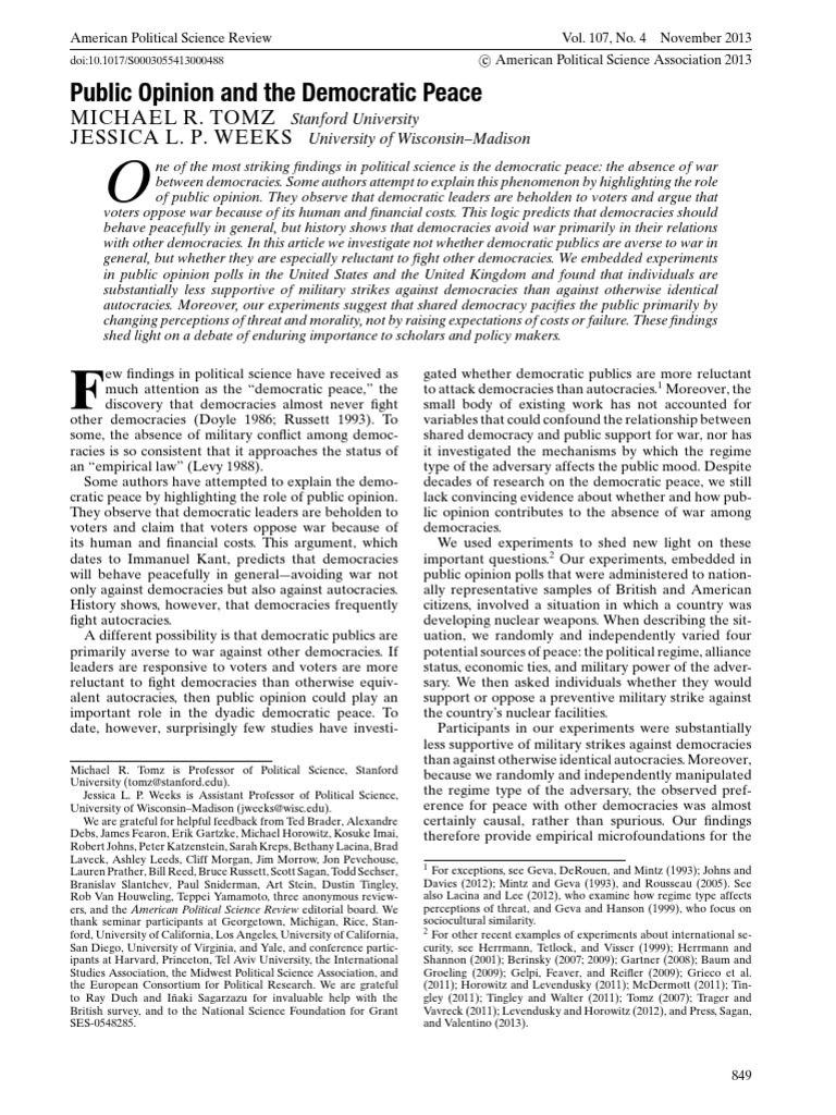 Democratic Peace & Public Opinion | PDF | Democracy | Political Ideologies