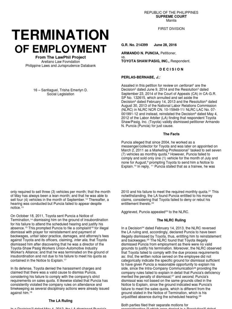TERMINATION OF EMPLOYMENTCases PDF Employment Lawsuit