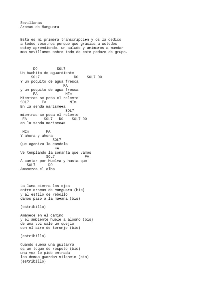 Letra Aromas de Manguara PDF