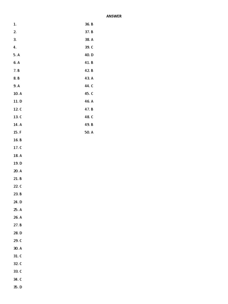 Multiple Choice Answer Key | PDF | Science & Mathematics