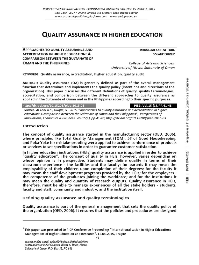 Quality Assurance in Higher Education: Oman vs. Philippines | PDF ...