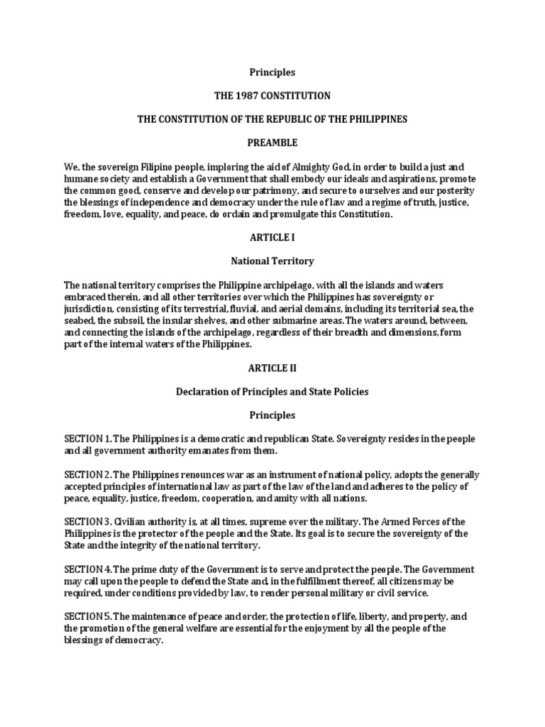The Principles And Structures Of The 1987 Philippine Constitution Pdf