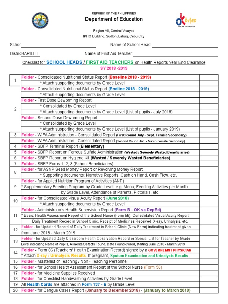 Clearance Checklist PDF Health Sciences Medicine