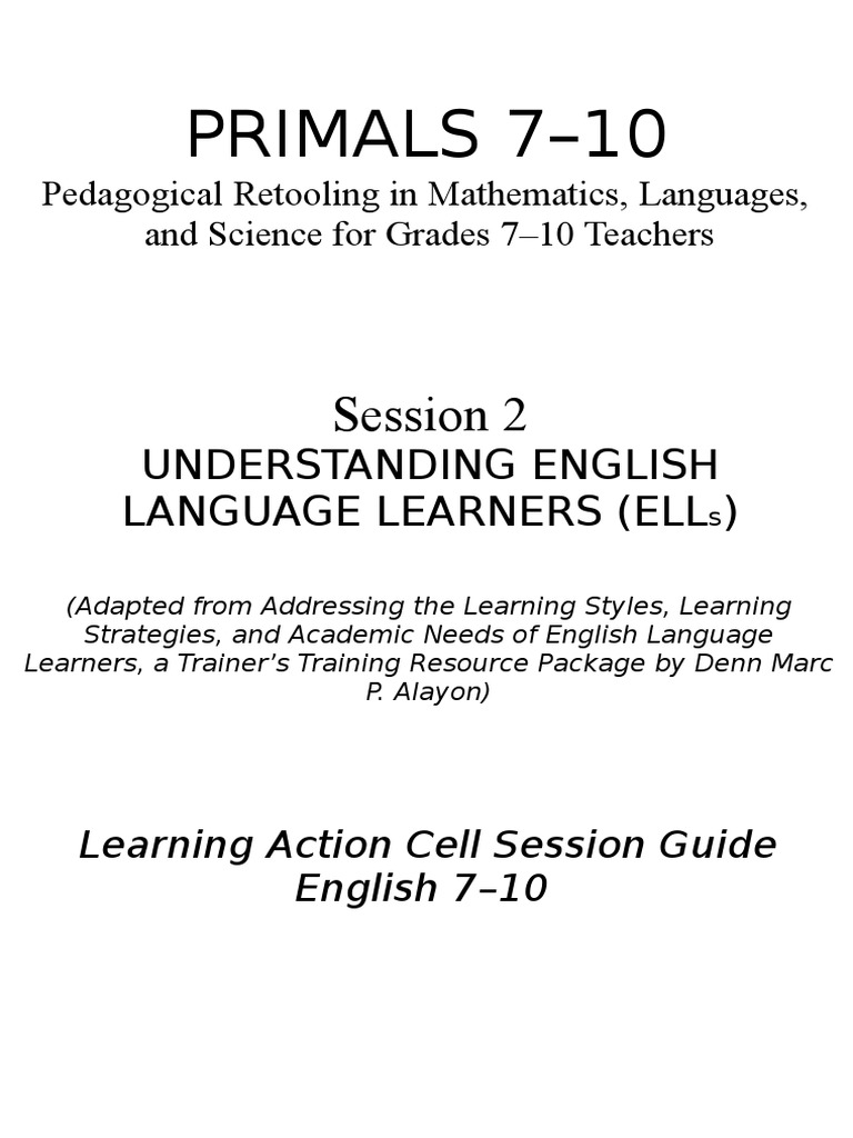 Strategies for Teaching ELLs in Grades 7-10 | PDF | Learning Styles ...