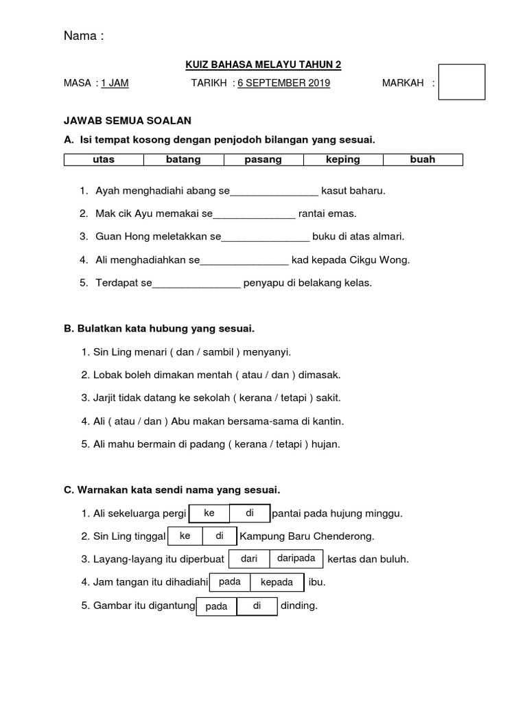 Kuiz Bahasa Melayu Tahun 2