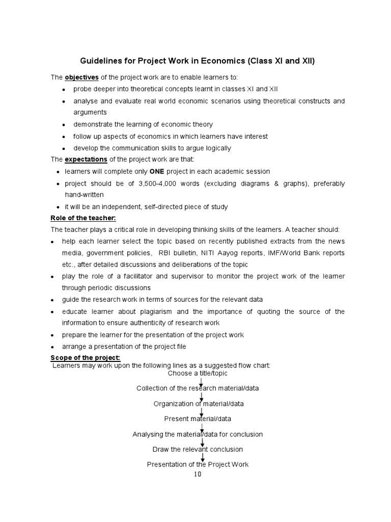 Class 11 Economics Project Guidelines | PDF | Learning | Economics