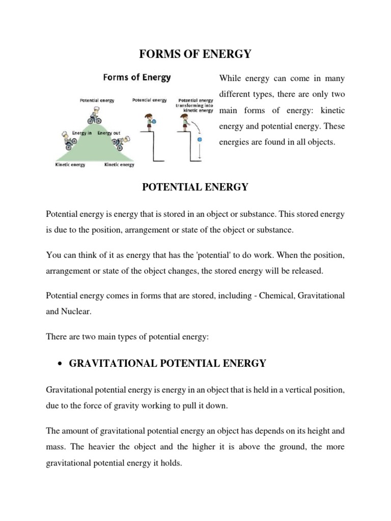 Forms of Energy PDF Potential Energy Atoms