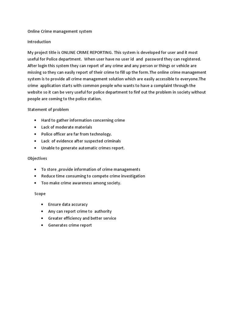 Online Crime Reporting System Overview | PDF