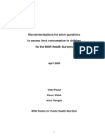 Recommendations For Short Questions To Assess Food Consumption in Children For The NSW Health Surveys