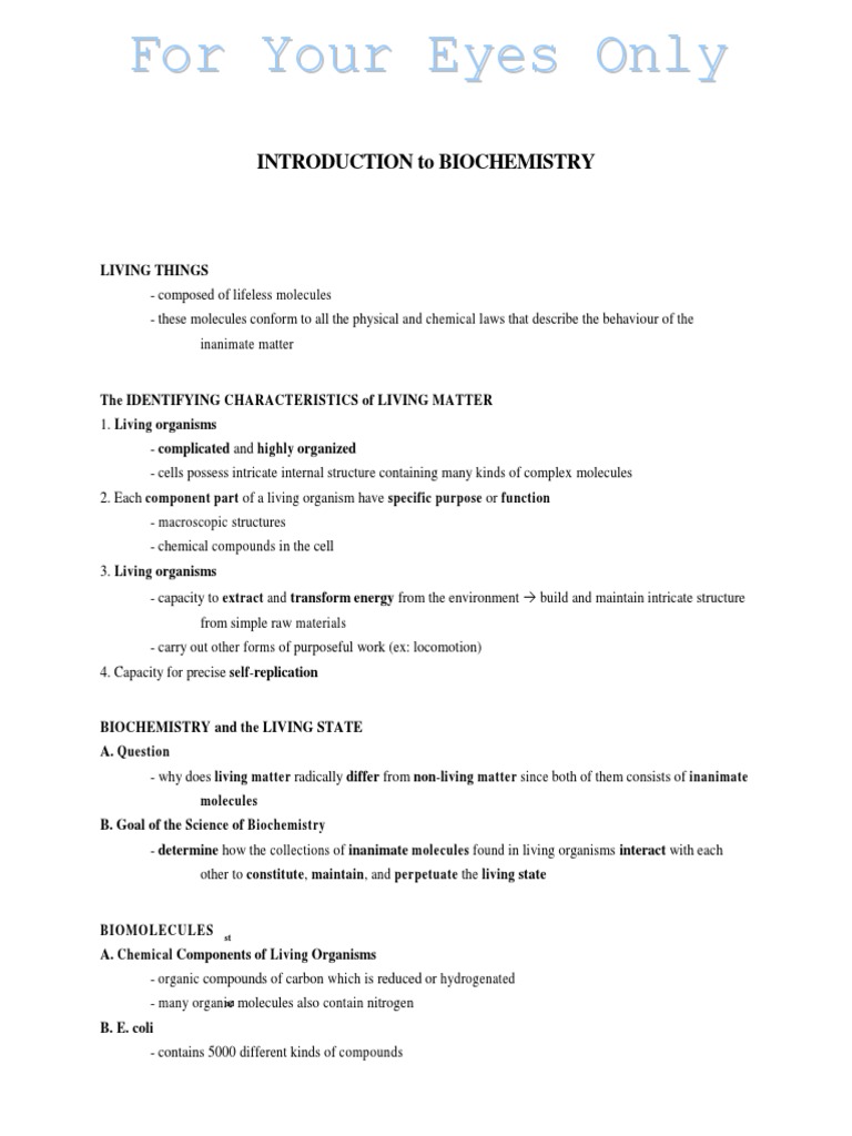 Introduction to Biochemistry Concepts | PDF | Organisms | Molecules
