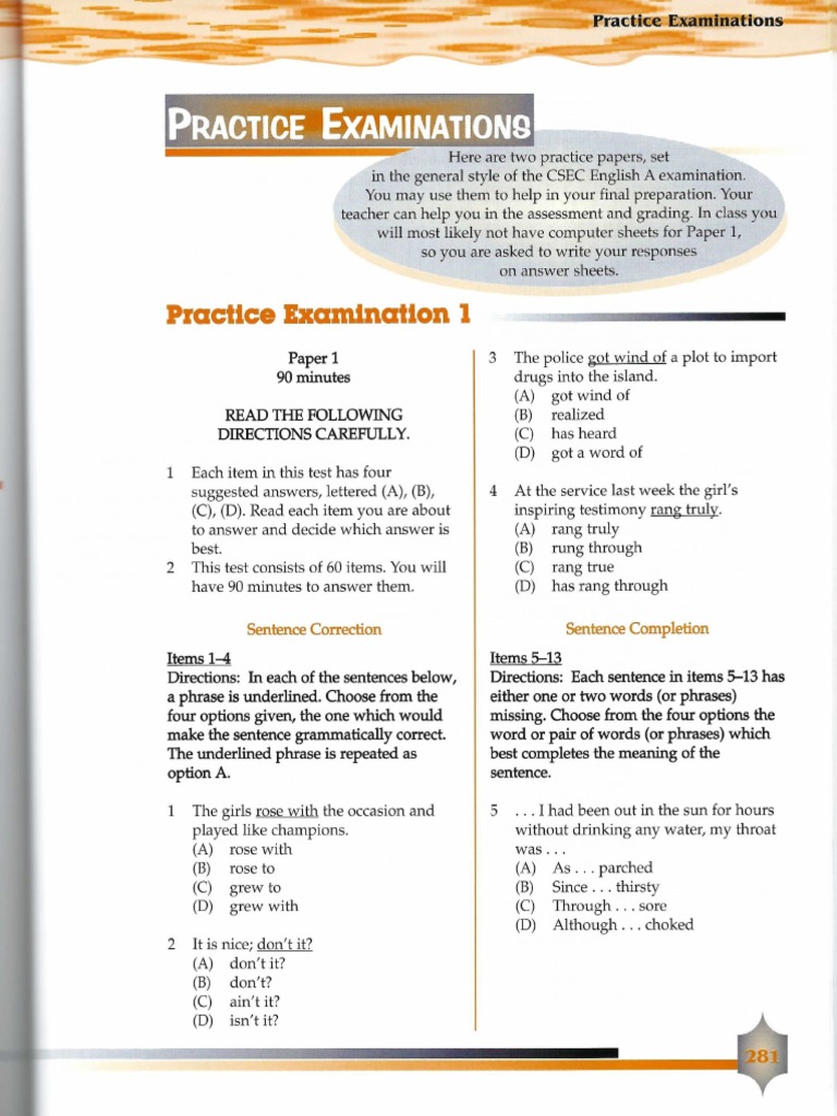 Carlong CSEC English Practice MC Exam 1 PDF | PDF