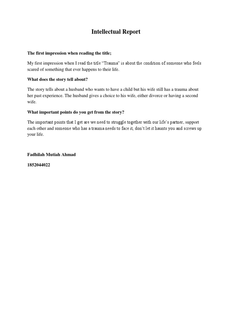 Intellectual Report: The First Impression When Reading The Title | PDF ...