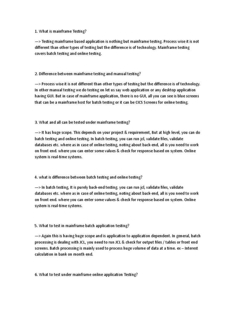 Mainframe Testing Questions | PDF | System Software | Areas Of Computer ...