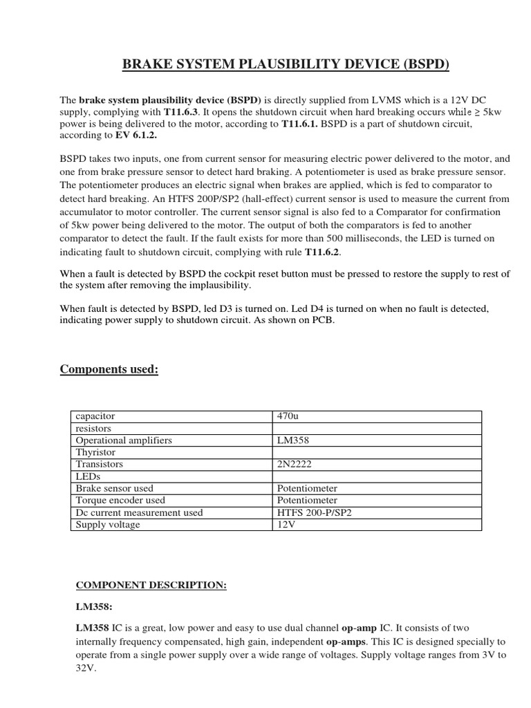 Brake System Plausibility Device (BSPD) Components Used PDF