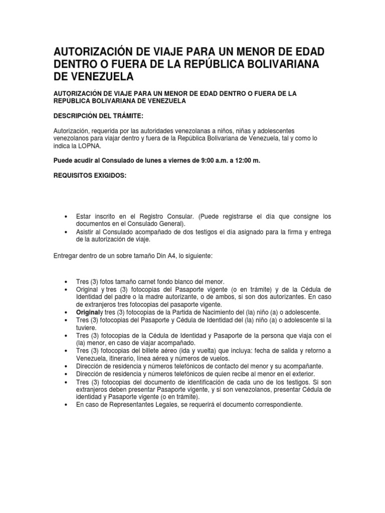 Permiso de Viaje para Menores en Venezuela | PDF | Gobierno y ...
