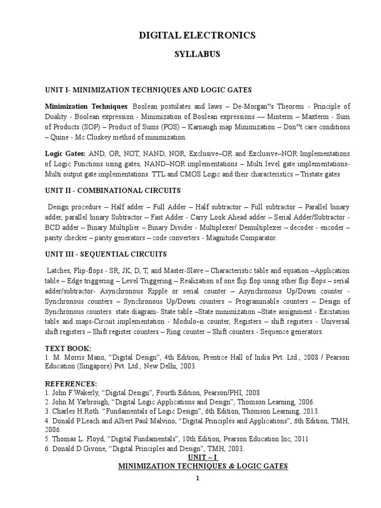 Digital Electronics Syllabus PDF Logic Gate Electrical Circuits