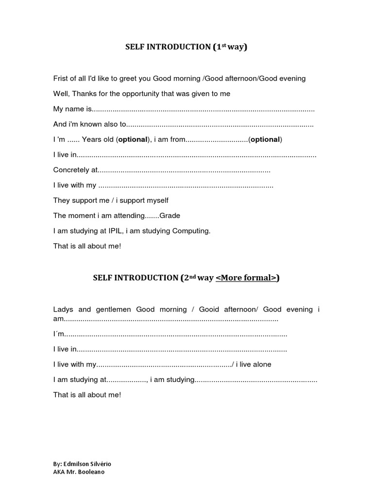 Self Introduction Examples for Students | PDF