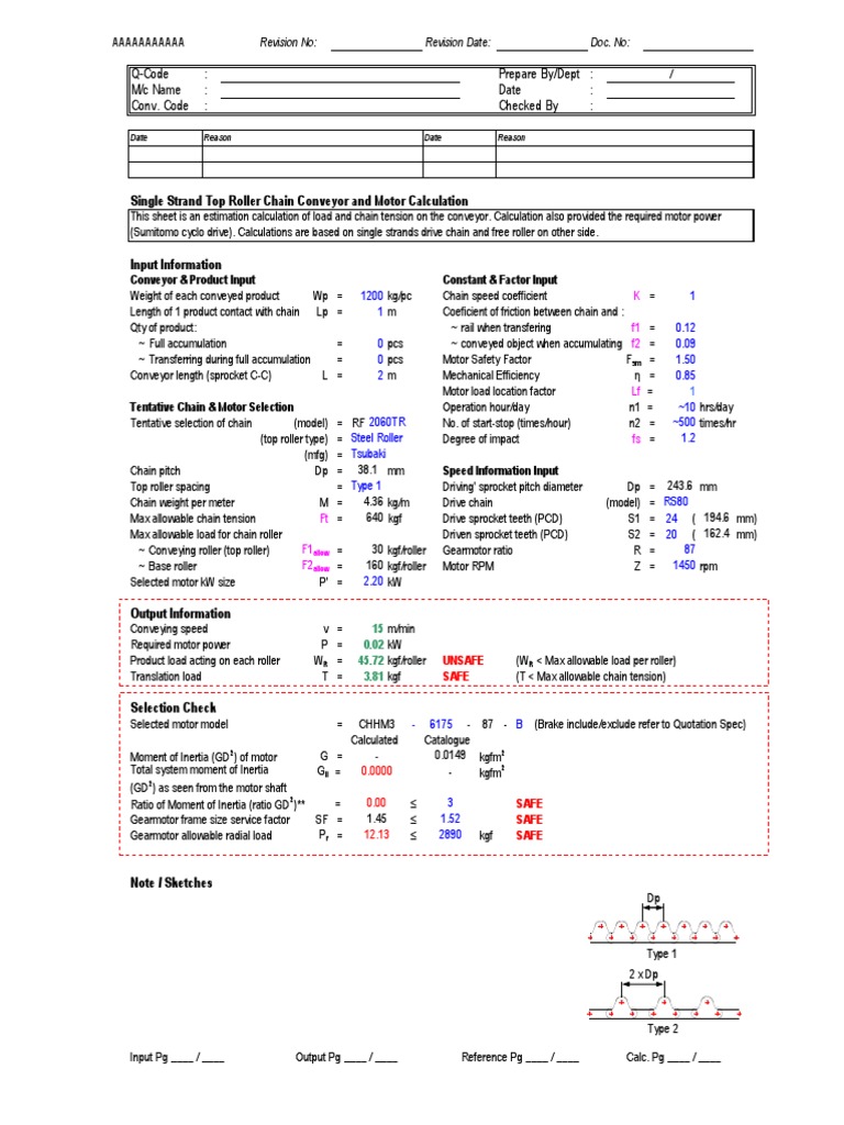 Roller Chain Conveyor Motor Sizing Guide | PDF | Torque | Electric Motor