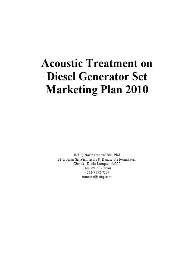 Acoustic Treatment On Diesel Generator Set Marketing Plan 2010 