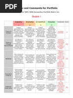 Rubric and Comments For Portfolio: Student 1