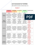 Rubric and Comments For Portfolio: Student 1