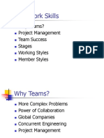 Teamwork Skills: Why Teams? Project Management Team Success Stages Working Styles Member Styles