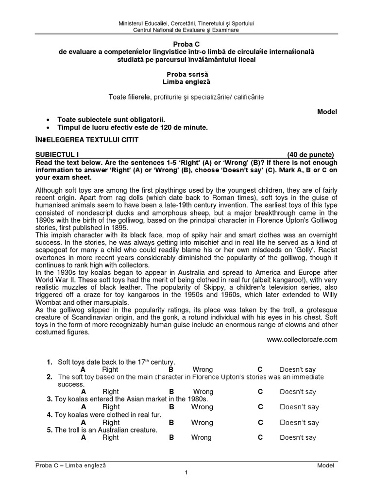 SEO-Optimized Title for Romanian Exam Document on English Language Test ...