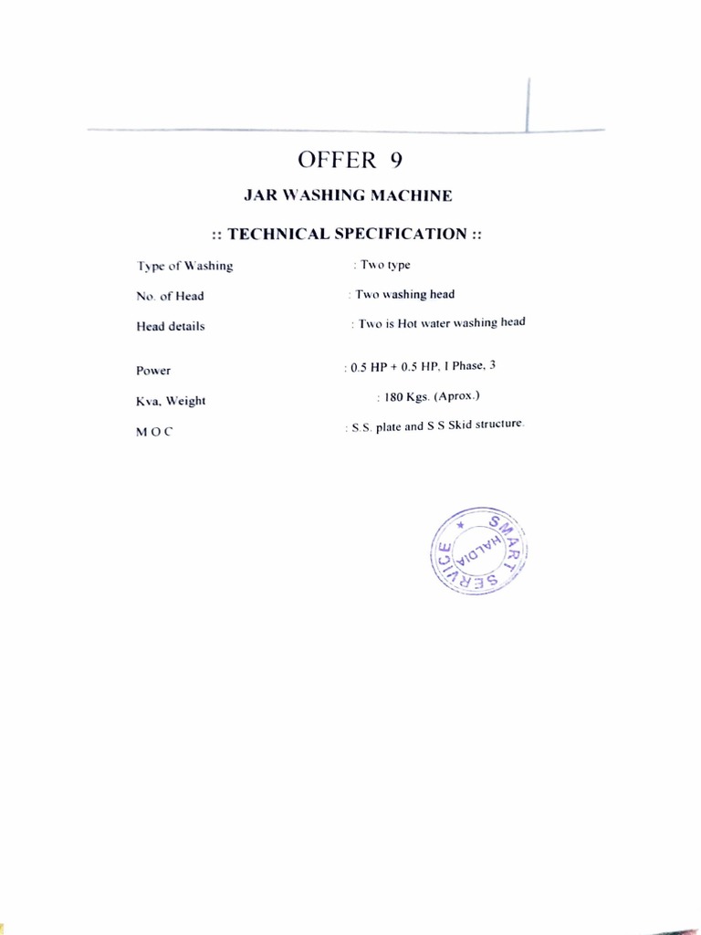 Offer 9 JAR // Ashing Machine Technical Specification PDF