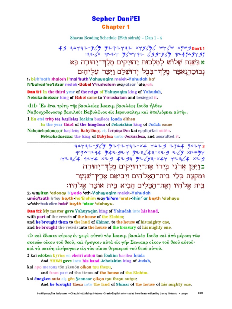 35 The Scriptures Old Testament Hebrew Greek English Color Coded Interlinear Daniel Shadrach Meshach And Abednego
