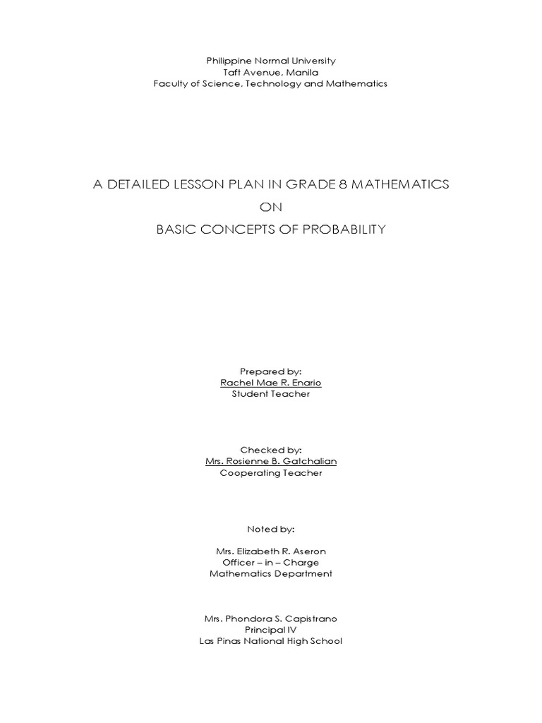 Grade 8 Lesson Plan: Probability Basics | PDF | Behavior Modification ...