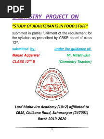 Chemistry Project On Study of Food Adulterants
