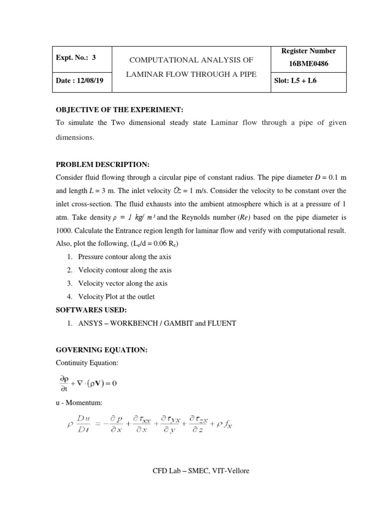 Computational Analysis of Laminar Flow Through A Pipe | PDF ...