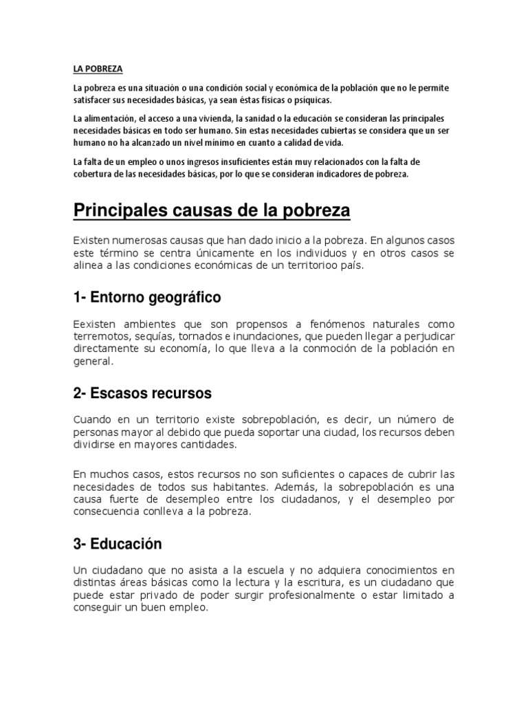 Causas de la pobreza y sobrepoblación | PDF | Sobrepoblación humana ...