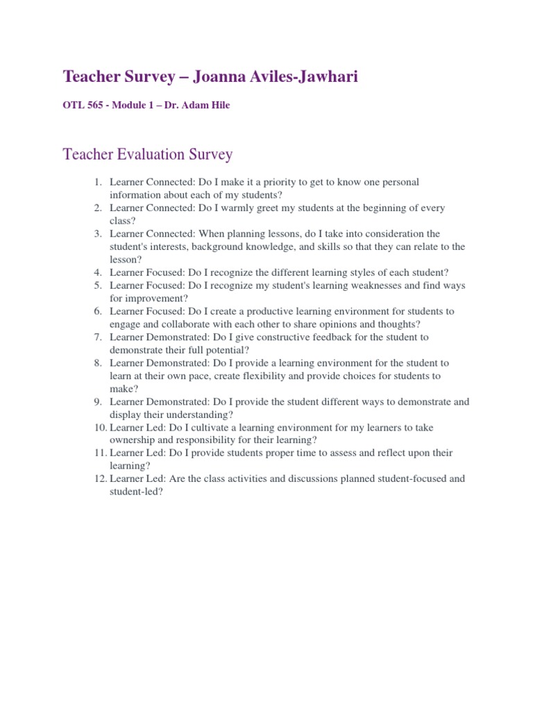 Teacher Evaluation Survey Insights | PDF
