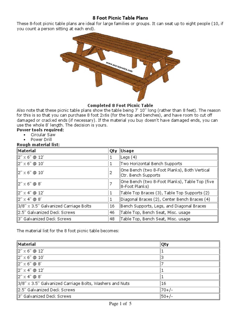 8 Foot Picnic Table Plans Pdf