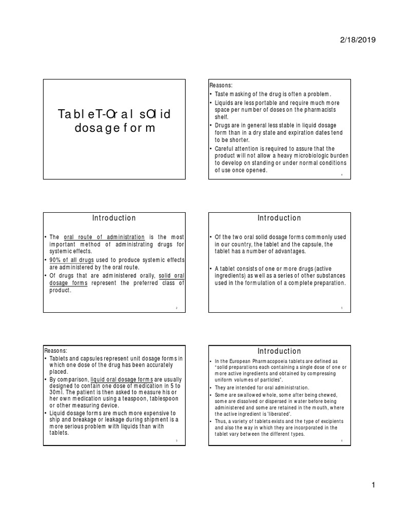 Advantages of Tablet Dosage Forms | PDF | Tablet (Pharmacy) | Chemistry