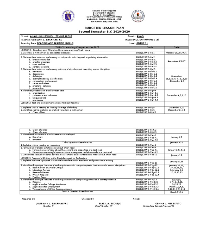 Developing Critical Reading and Writing Skills A Budgeted Lesson Plan