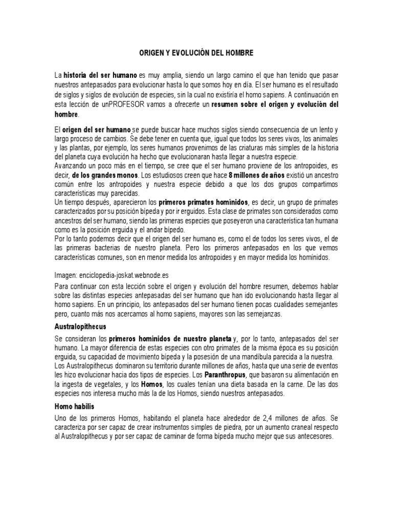 Origen y Evolución del Hombre | PDF | Homo | Evolución humana