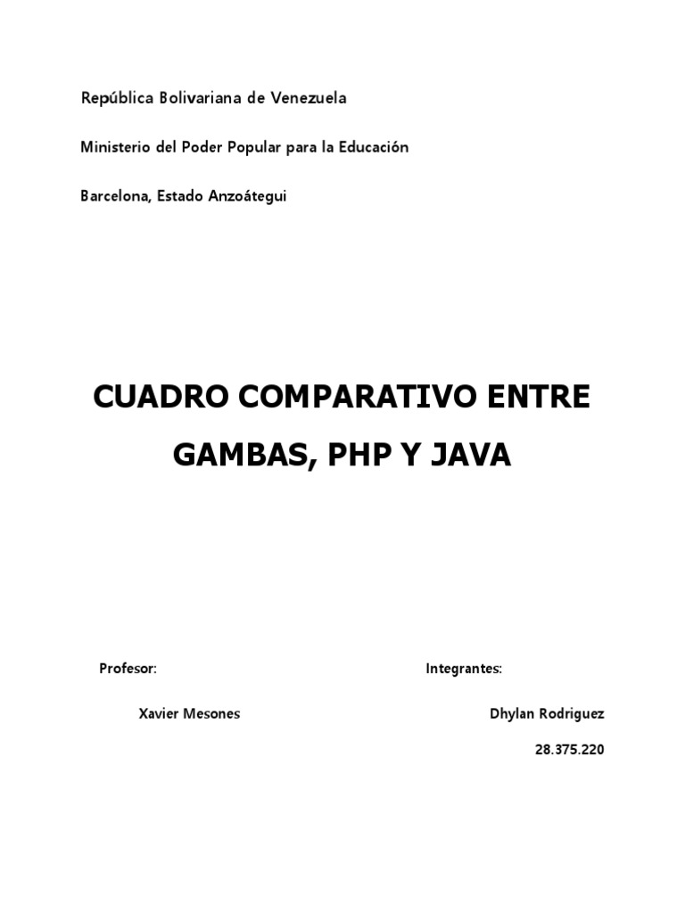 Comparativa de Lenguajes: Gambas, PHP y Java | PDF | Php | Lenguaje de ...