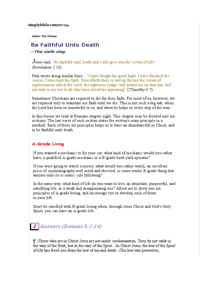 094 Mustdo Faithful Unto Death PDF | PDF | Epistle To The Romans | Hope