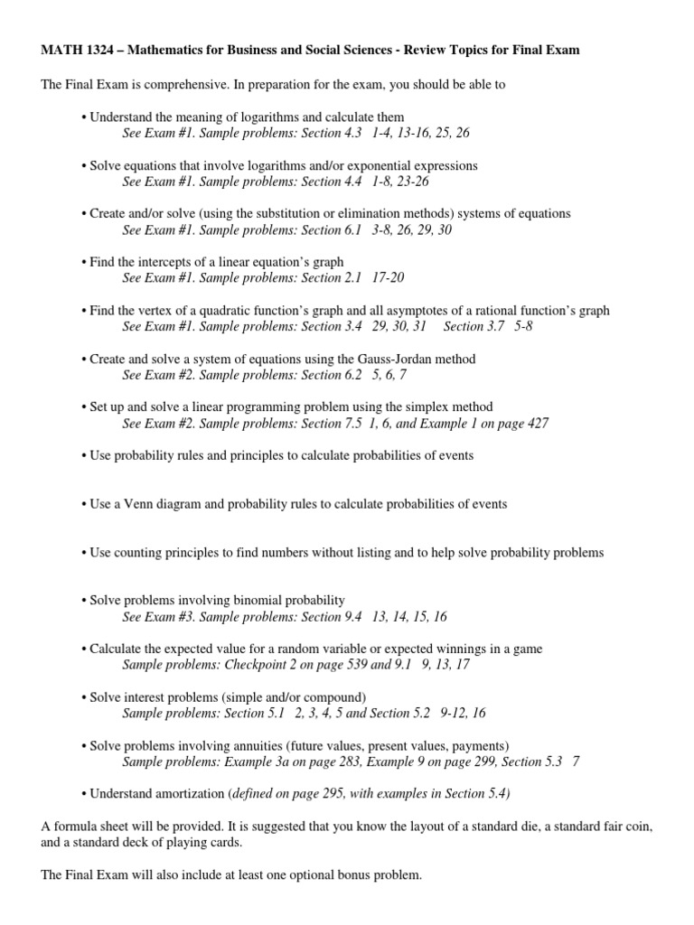 Final Exam Review for Math 1324 | PDF | Technology & Engineering