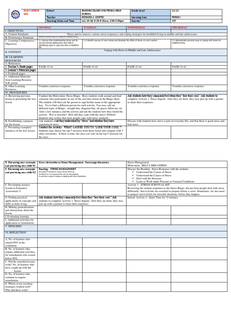 Perdev Coping With Stress in Middle and Late Adolescence | PDF | Stress ...
