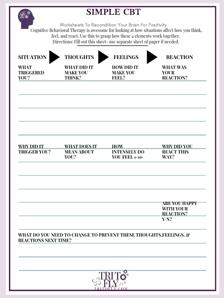 Cbt Self Help Worksheets Simple CBT Self-Help Worksheet | PDF
