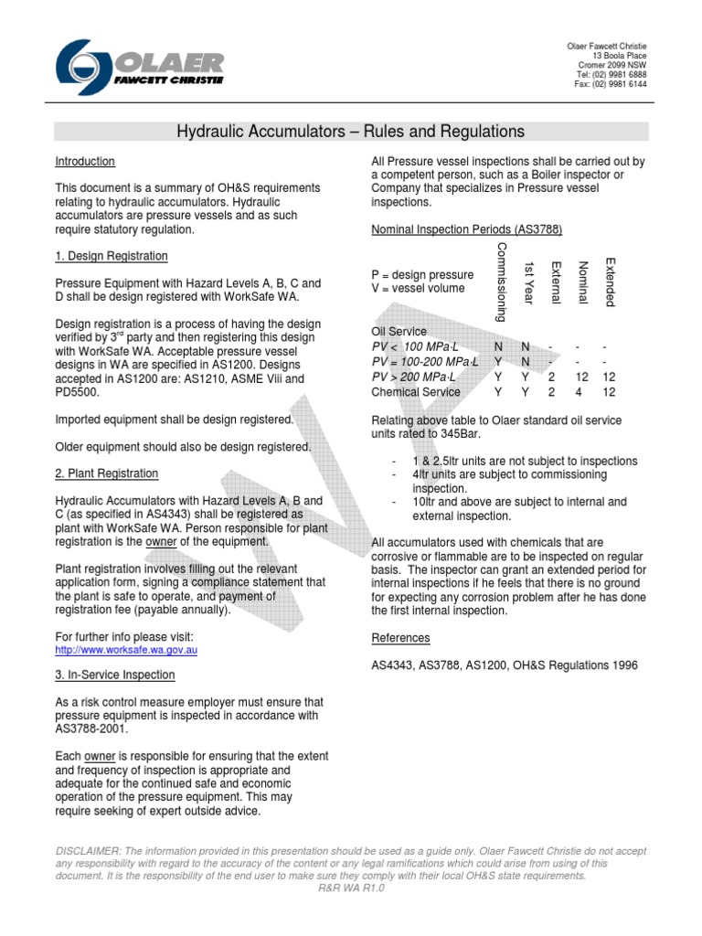 Hydraulic Accumulators Rules and Regulations PV 200 Mpa L PDF Business