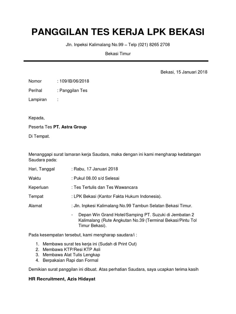 Panggilan Tes Kerja Pt Astra Group