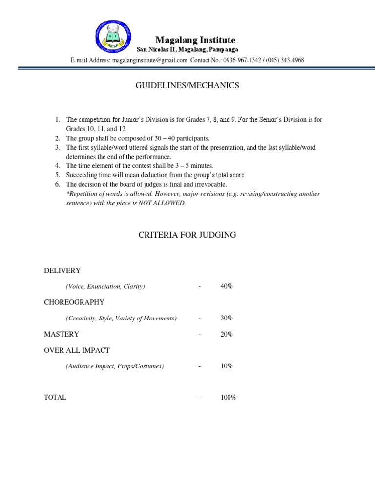 Magalang Institute: Guidelines/Mechanics | PDF