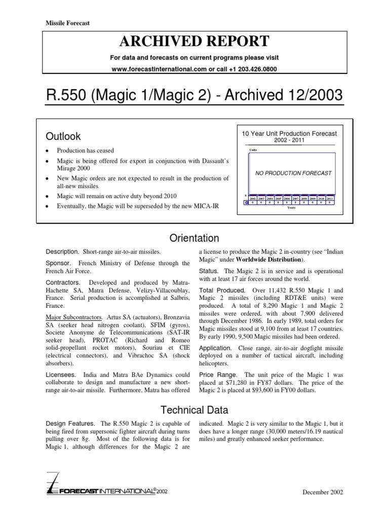 Overview of Matra R.550 Magic Missiles | PDF | General Dynamics F 16 ...